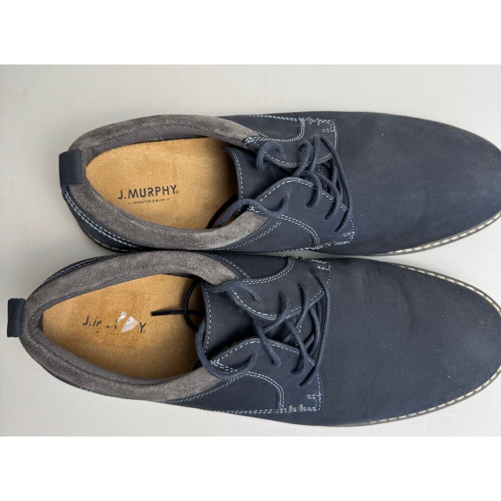EUC WINSLOW PLAIN TOE MEN'S SHOES 11.5M GRAY BLUE LEATHER JOHNSTON MURPHY - Picture 4 of 9